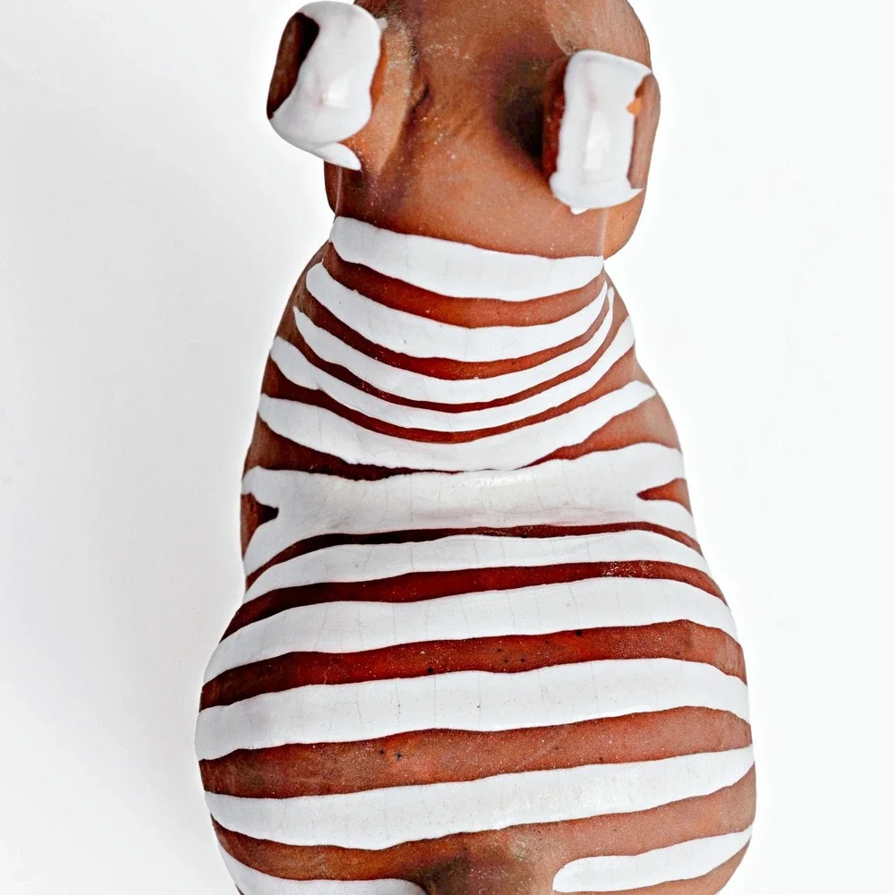 Vintage 1960s Czech Terracotta Zebra Figurine Mid-Century Folk Art Animal